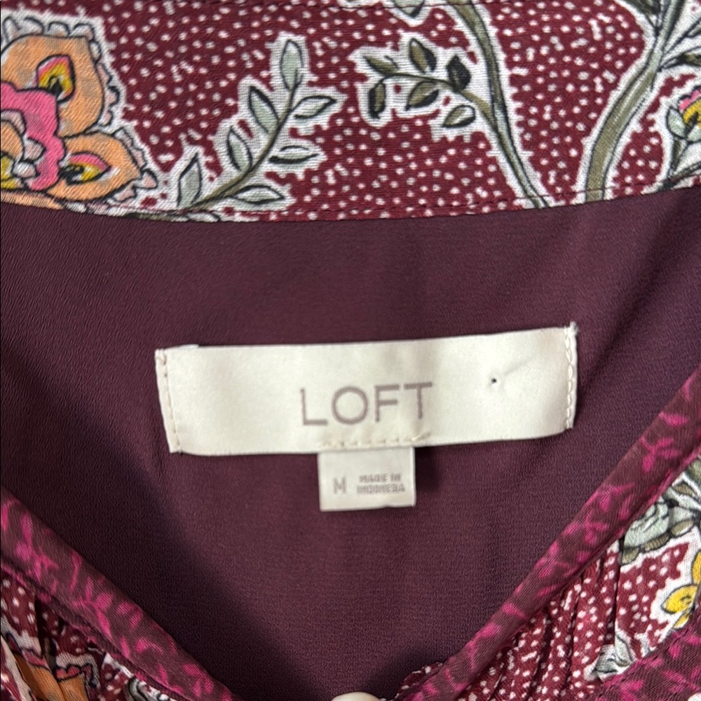 LOFT Floral Burgundy Women's Top - Picture 3 of 5